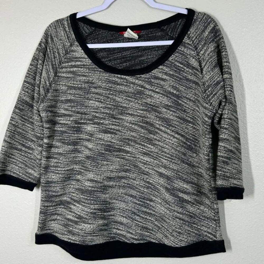 Unionbay Women's XL Sweater Top Black White Striped 3/4 Sleeve Knit Pullover